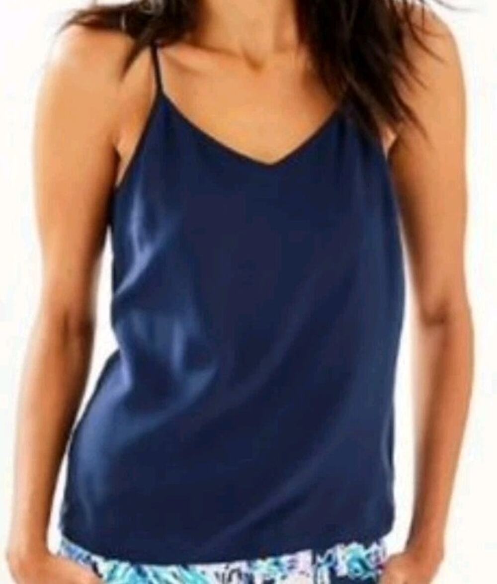 Lilly Pulitzer Silk Top Navy Gold Accent Resort Luxe M